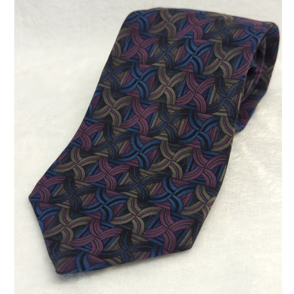 J Garcia Neck Tie 100% Silk Curves and‎ Lines Collection Ten Geometric Swirl